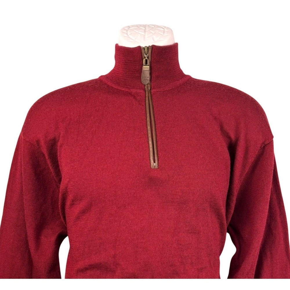 Orvis Mens 100% Merino Wool Quarter Zip Sweater Burgundy Red Large 9G6T